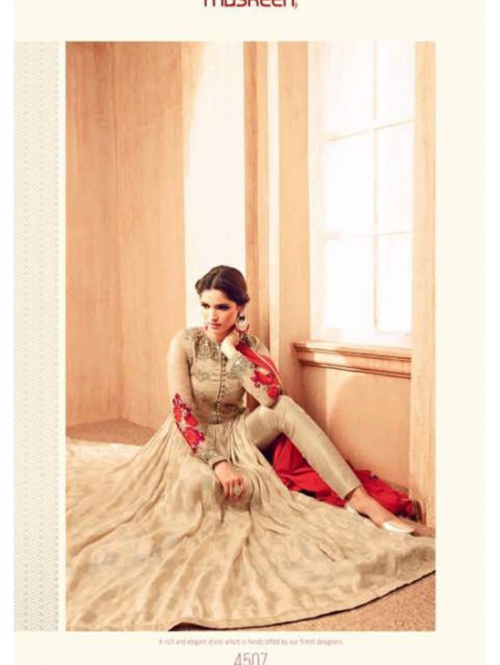 Beige Embroidered Anarkali Gown Designer Maxi Dress Beige Embroidered Anarkali Gown Designer Maxi Dress