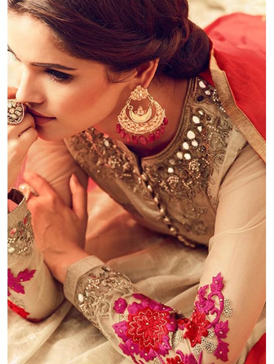 Beige Embroidered Anarkali Gown Designer Maxi Dress Beige Embroidered Anarkali Gown Designer Maxi Dress
