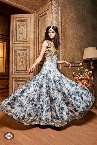 ZMS-3603 BLUE AND GOLD MAISHA MASKEEN SEEP WEDDING WEAR ANARKALI SUIT