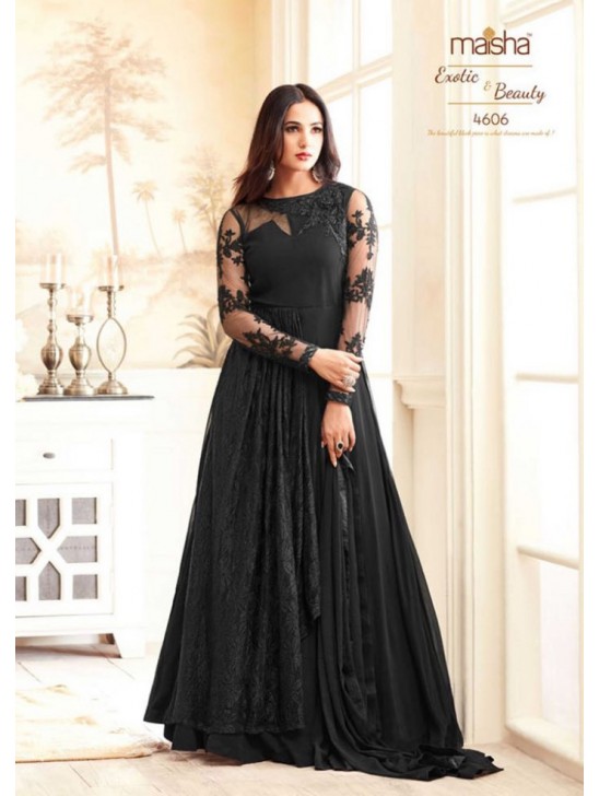 Black Party Wear Gown Indian Anarkali Flared Suit Black Party Wear Gown Indian Anarkali Flared Suit