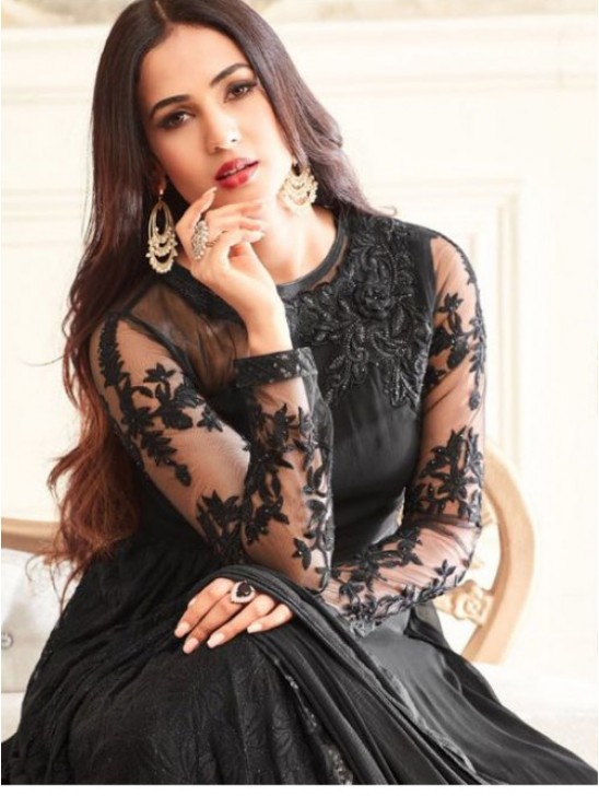 Black Party Wear Gown Indian Anarkali Flared Suit Black Party Wear Gown Indian Anarkali Flared Suit