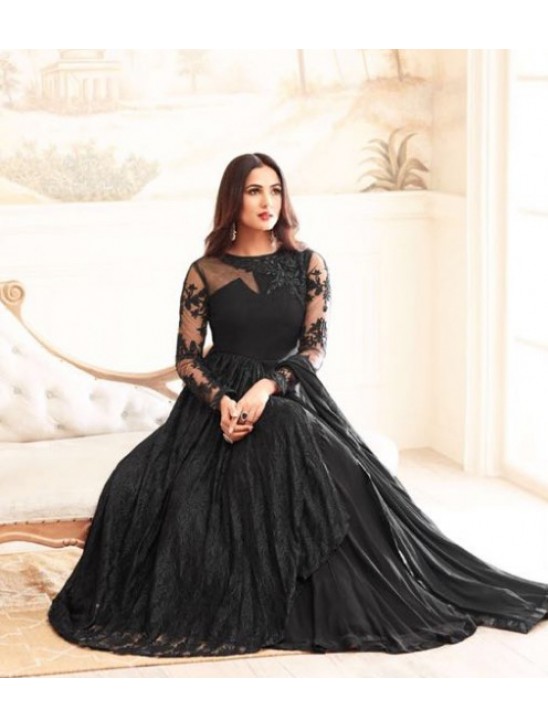 Black Party Wear Gown Indian Anarkali Flared Suit Black Party Wear Gown Indian Anarkali Flared Suit