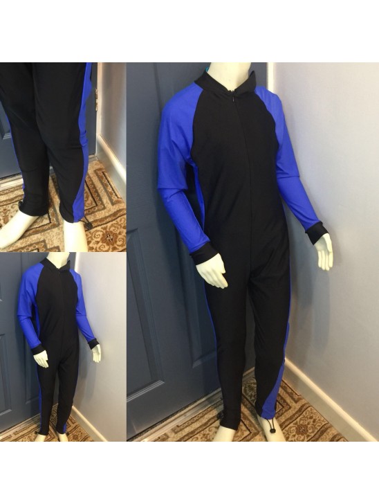 Stunning New Full Sleeve Muslim Islamic Full Cover Blue and Black Costume Modest Swimwear Burkini