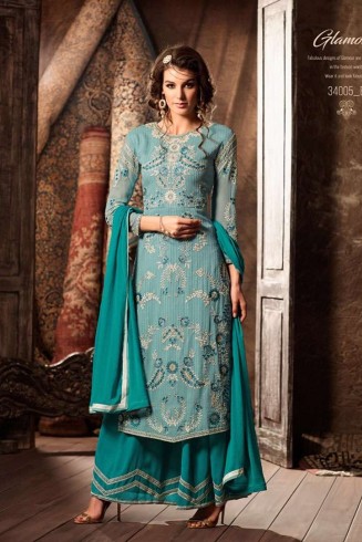 TURQUOISE MOHINI GLAMOUR VOL 34 SEMI STITCHED DESIGNER SALWAR SUIT
