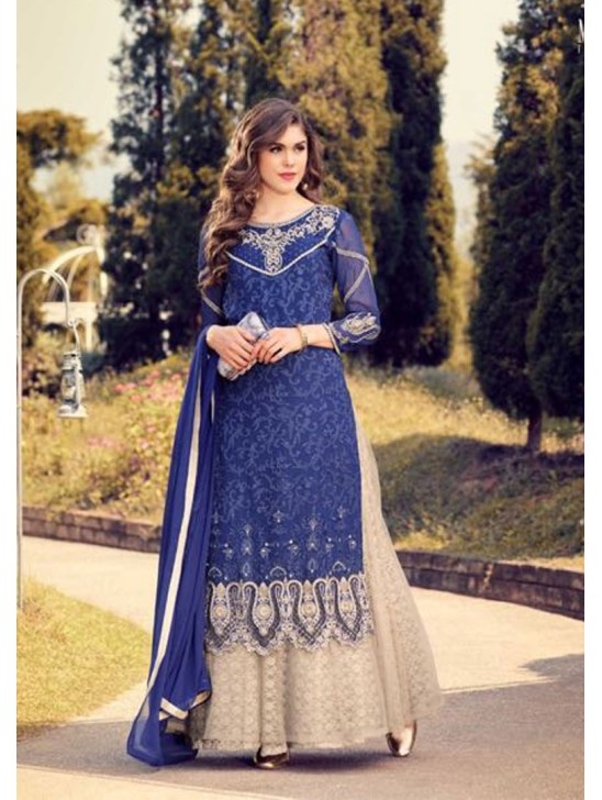 NAVY BLUE EVENING PARTY WEAR INDIAN DESIGNER LENGHA SUIT NAVY BLUE EVENING PARTY WEAR INDIAN DESIGNER LENGHA SUIT