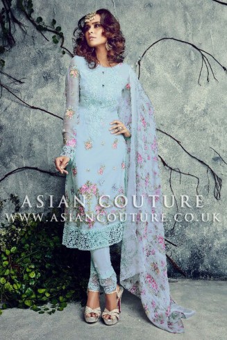Powder Blue Dress Pakistani Party Suit