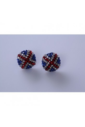 Union Jack Circular Designer 14 MM Shamballa Stud Earrings