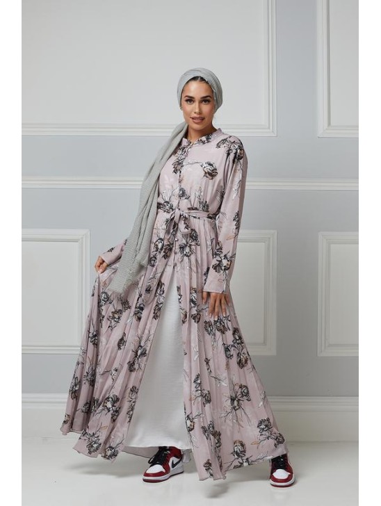 Pink Floral Maxi Inspired Open Abaya Pink Floral Maxi Inspired Open Abaya