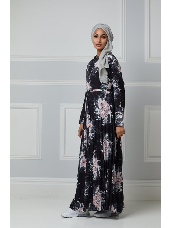 Black Open Abaya Floral Printed Maxi Black Open Abaya Floral Printed Maxi