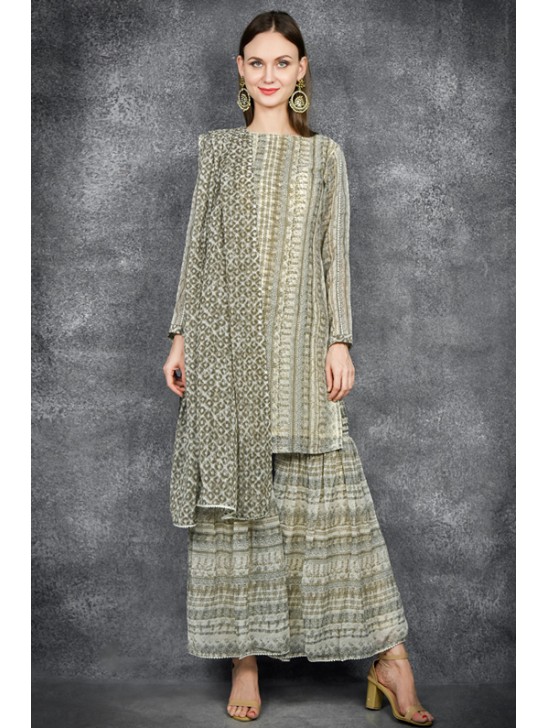 Beige Indian Ethnic Gharara Suit Beige Indian Ethnic Gharara Suit
