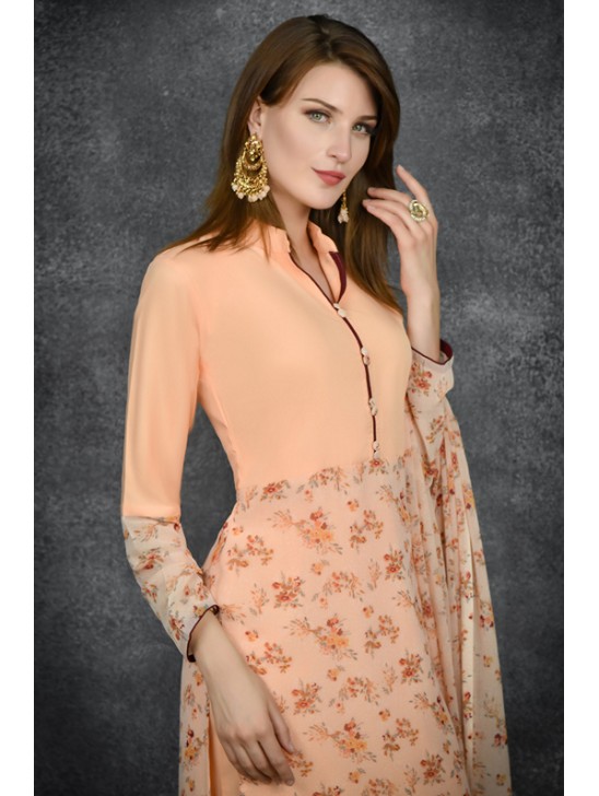 Peach Nougat Floral Printed Designer Readymade Salwar Kameez Peach Nougat Floral Printed Designer Readymade Salwar Kameez