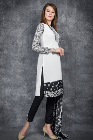 BRILLIANT WHITE & BLACK PRINTED SALWAR KAMEEZ