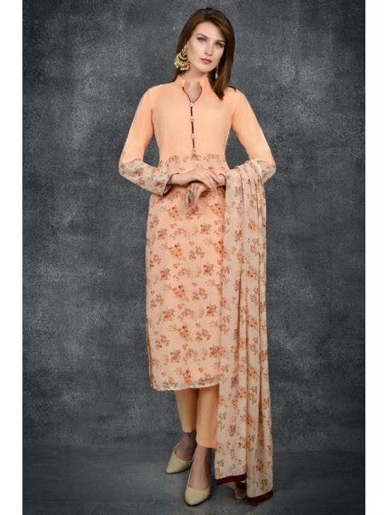 Peach Nougat Floral Printed Designer Readymade Salwar Kameez Peach Nougat Floral Printed Designer Readymade Salwar Kameez