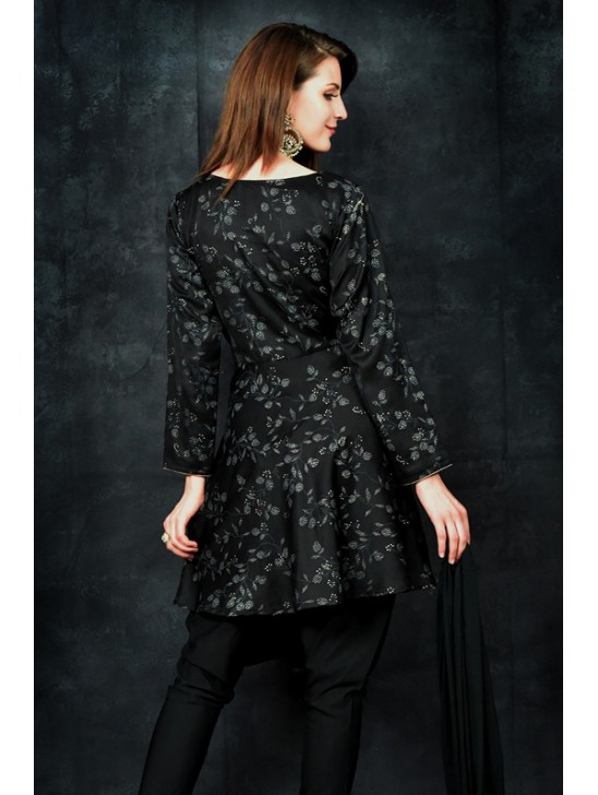 Black Peplum Style Printed Kurti Suit Set Black Peplum Style Printed Kurti Suit Set