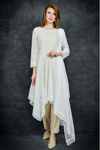 OFF WHITE & SKIN PAKISTANI DESIGNER LACE STYLE READYMADE SUIT