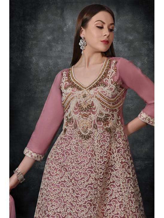 Rose Tan Embroidered Frock & Gharara Suit Rose Tan Embroidered Frock & Gharara Suit
