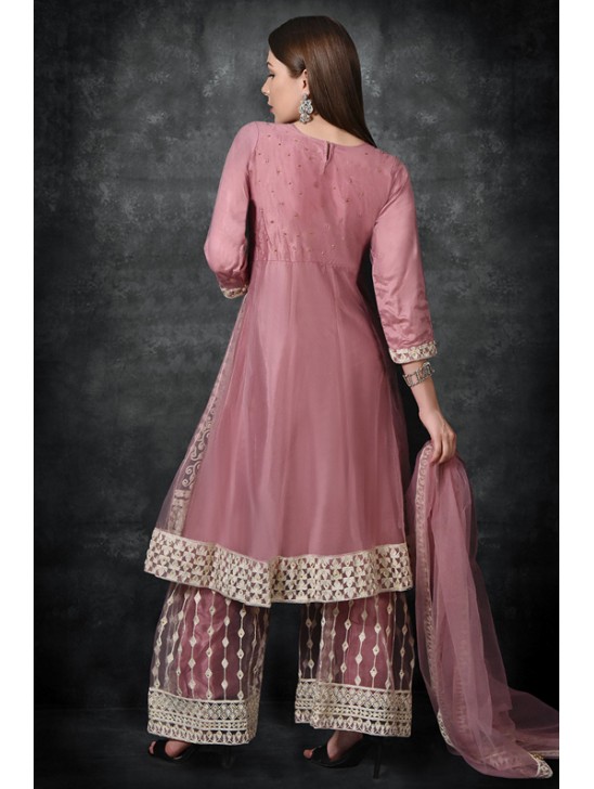 Rose Tan Embroidered Frock & Gharara Suit Rose Tan Embroidered Frock & Gharara Suit
