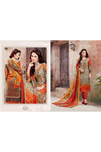 Beige & Orange Printed Winter Suit Pakistani Designer Salwar Kameez