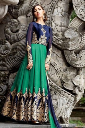 1308 BLUE AND GREEN BELA DESIGNER ANARKALI SUIT