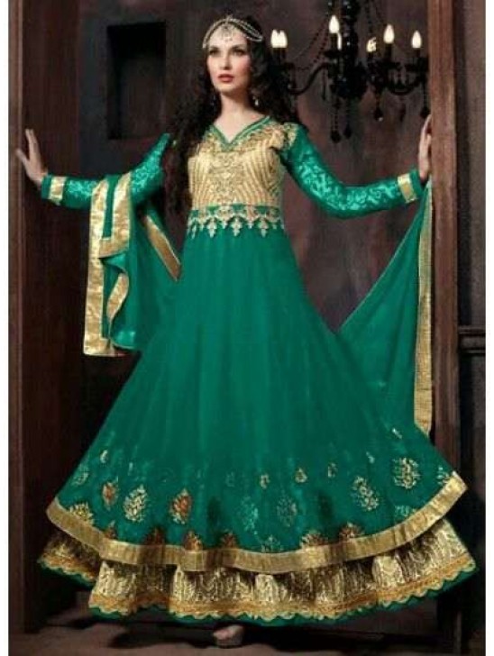 Green Celebrity Floor Length Dress Anarkali Suit Green Celebrity Floor Length Dress Anarkali Suit