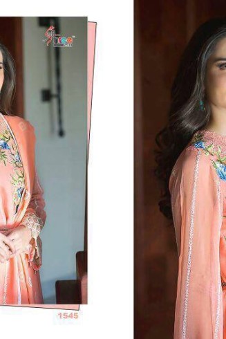 Z1545 PEACH DECENT GEORGETTE PAKISTANI STYLE SALWAR KAMEEZ SUIT