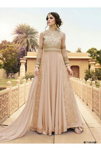 7108-B PEACH GLOSSY WEDDING WEAR ANARKALI GOWN