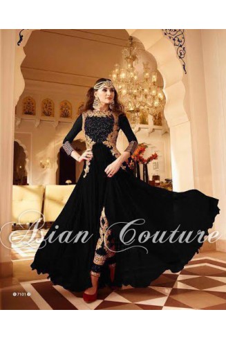 7101-B BLACK GLOSSY PARTY WEAR GEORGETTE DRESS