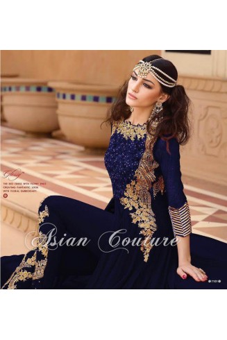 7101-C BLUE GLOSSY PARTY WEAR GEORGETTE DRESS