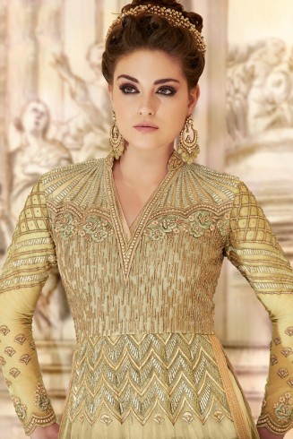 STUNNING MEHNDI INDIAN & PAKISTANI DESIGNER PARTY AND WEDDING WEAR FANCY ANARKALI GOWN