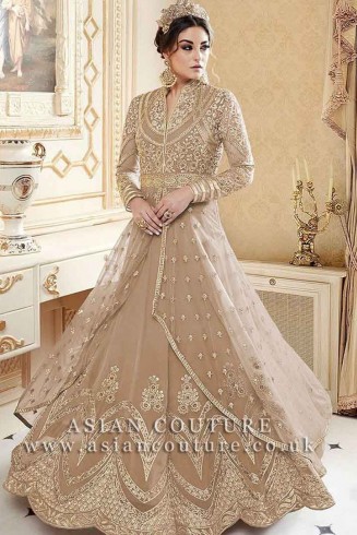 BEIGE INDIAN MAXI EVENING WEDDING DRESS