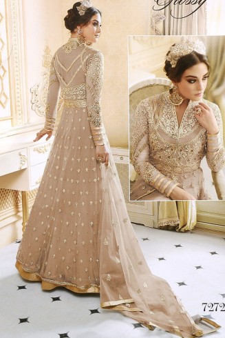 BEIGE INDIAN MAXI EVENING WEDDING DRESS