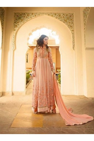 7106 PEACH GLOSSY DESIGNER GEORGETTE LEHENGA