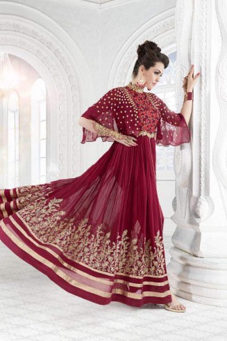 7211 MAROON GLOSSY SAPPHIRE WEDDING WEAR DESIGNER DRESS