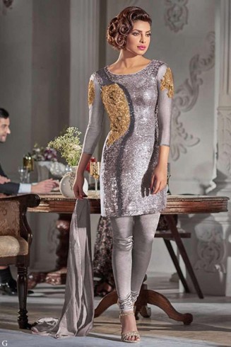 ZHR5119-F SILVER HEROINE PRIYANKA CHOPRA STRAIGHT CUT DRESS