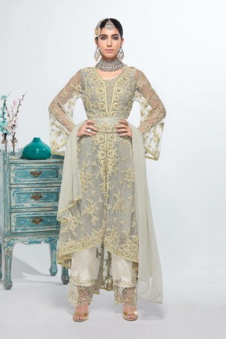 SILVER GREY ASIAN INDIAN WEDDING AND BRIDAL SALWAR SUIT