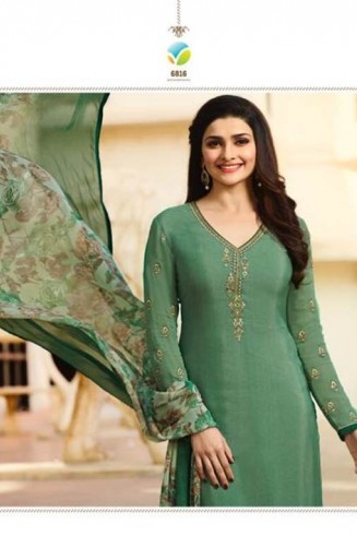 Green Crepe Salwar Suit Indian Wedding Party Dress