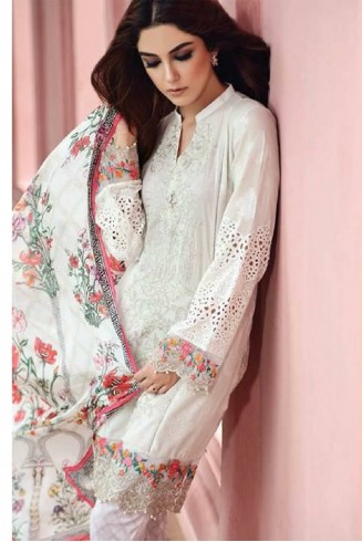 WHITE MARIA B READY MADE LAWN SALWAR KAMEEZ