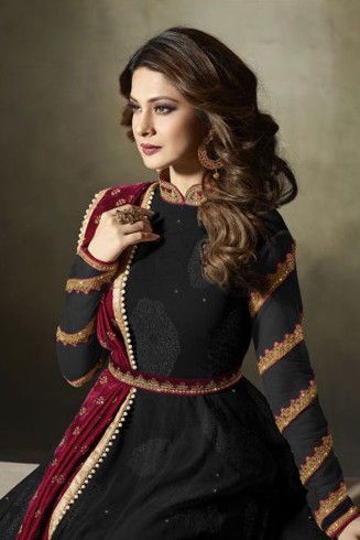 Stunning Black Lycra Maxi Gown Anarkali Suit 