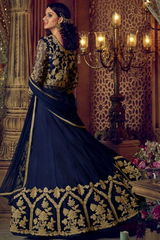 BLUE NIRVANA 5208 EMBROIDERED SLIT STYLE ANARKALI GOWN SEMI STITCHED ( DELIVERY IN 2 WEEKS )