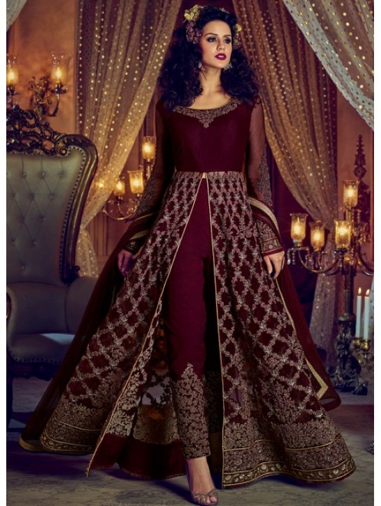 MAROON NIRVANA 5201 EMBROIDERED SLIT STYLE ANARKALI SEMI STITCHED GOWN ( DELIVERY IN 2 WEEKS ) MAROON NIRVANA 5201 EMBROIDERED SLIT STYLE ANARKALI SEMI STITCHED GOWN ( DELIVERY IN 2 WEEKS )