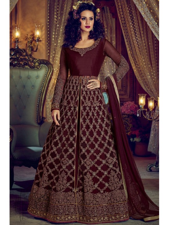 MAROON NIRVANA 5201 EMBROIDERED SLIT STYLE ANARKALI SEMI STITCHED GOWN ( DELIVERY IN 2 WEEKS ) MAROON NIRVANA 5201 EMBROIDERED SLIT STYLE ANARKALI SEMI STITCHED GOWN ( DELIVERY IN 2 WEEKS )