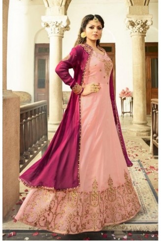 PINK GEORGETTE JACKET STYLE NITYA INDIAN PARTY WEAR DRESS