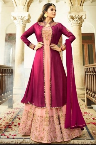 PINK GEORGETTE JACKET STYLE NITYA INDIAN PARTY WEAR DRESS
