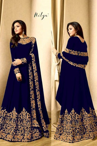 OYAL BLUE EMBROIDERED FLOOR LENGTH ANARKALI SUIT 