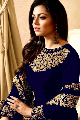 OYAL BLUE EMBROIDERED FLOOR LENGTH ANARKALI SUIT 