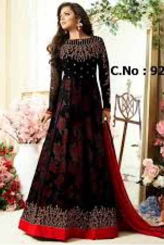 BLACK FAUX GEORGETTE DESIGNER ANARKALI SUIT 