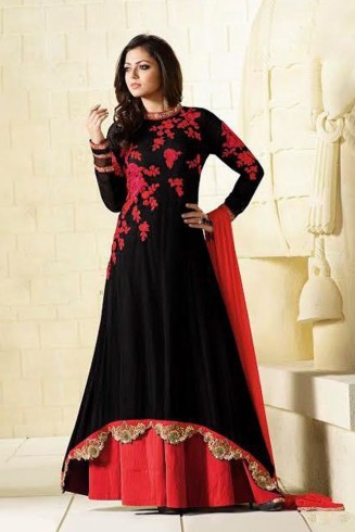 BLACK AND RED INDIAN DESIGNER LONG ANARKALI DRESS