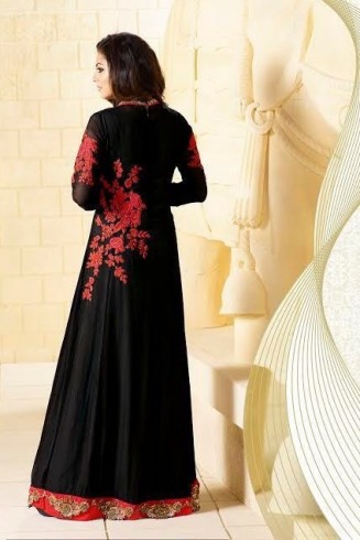 BLACK AND RED INDIAN DESIGNER LONG ANARKALI DRESS