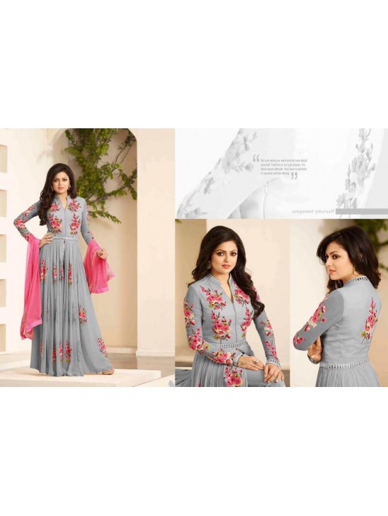 86003-E LILAC GREY LT NITYA PURE GEORGETTE PARTY WEAR DESIGNER SUIT