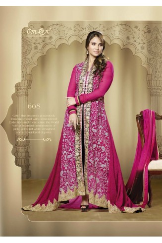 Bestseller Omtex 608 Lara Dutta fuchsia and red lengthy anarkali dress